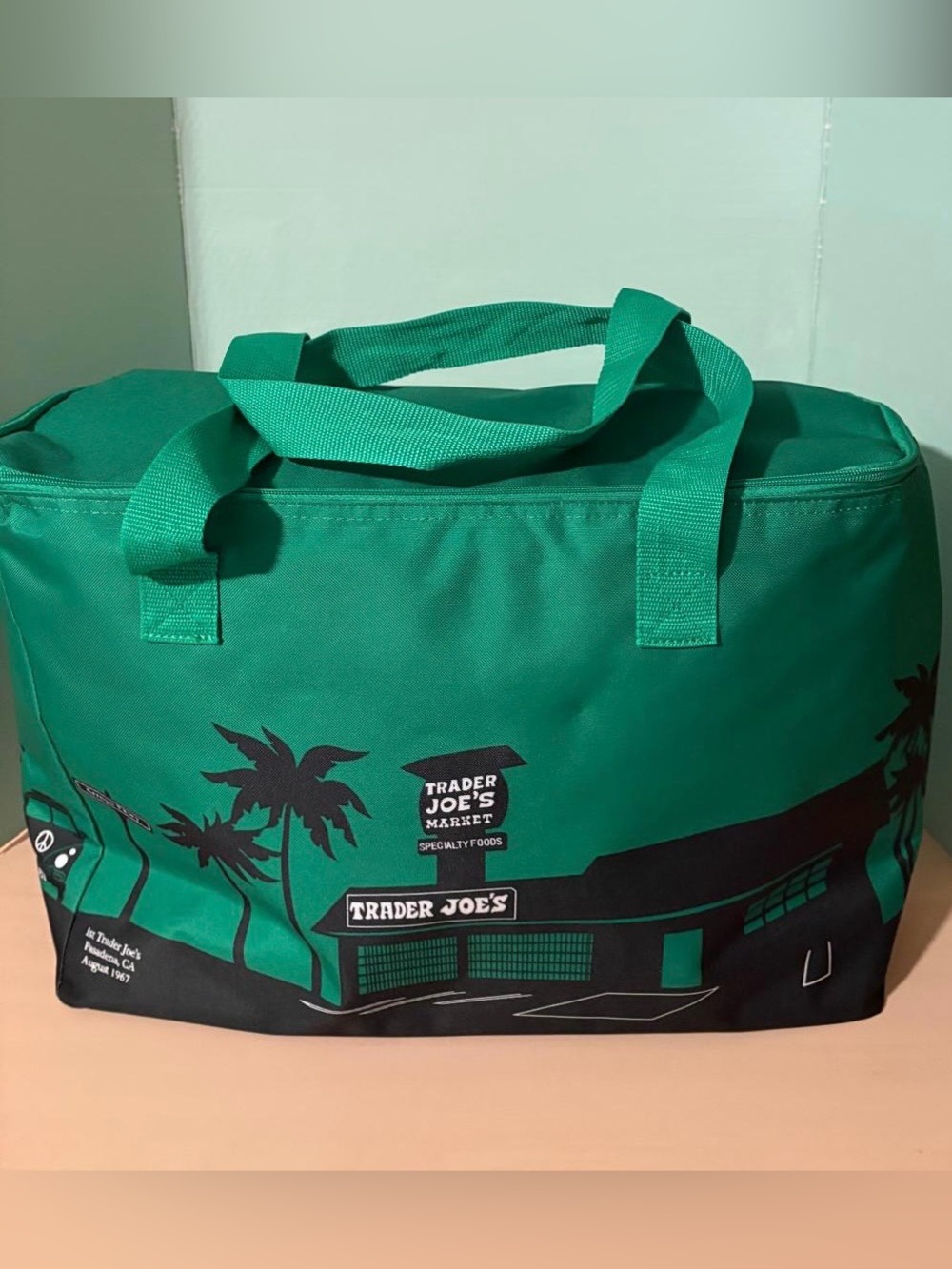 Trader Joe’s Large Insulated Cooler Bag Green Pasadena 1967 New 8 Gallon